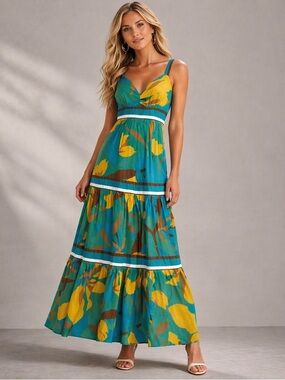 Floral Boho Tiered Maxi Dress - Organic Cotton Small